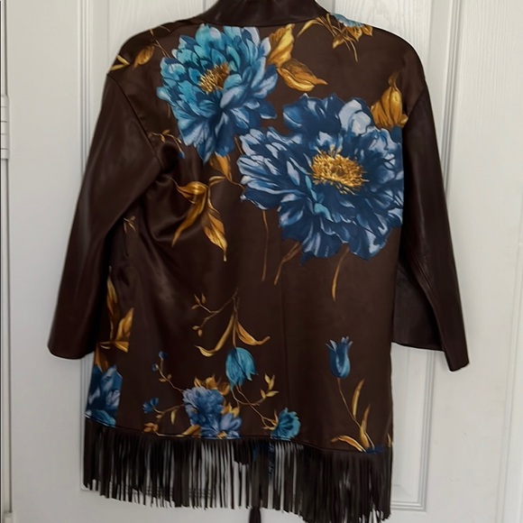 Leather trim fringe jacket cardigan - Picture 2 of 5